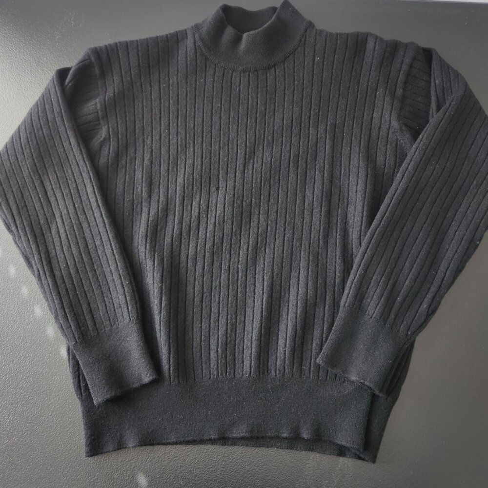 Vintage‎ Moda Italian Black Ribbed Sweater Wool 90s High Neck Minimalist Large - Picture 12 of 12